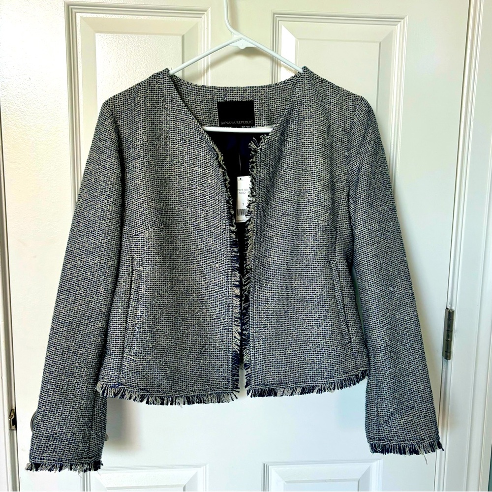 Banana Republic Fringe Trim Tweed Jacket NEW Size 2
